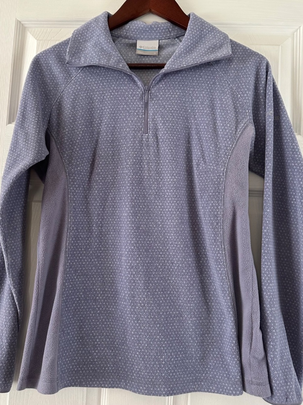 Columbia Purple White Polka Dot 1/4 Zip Fleece Pullover Fleece Top Size M EUC
